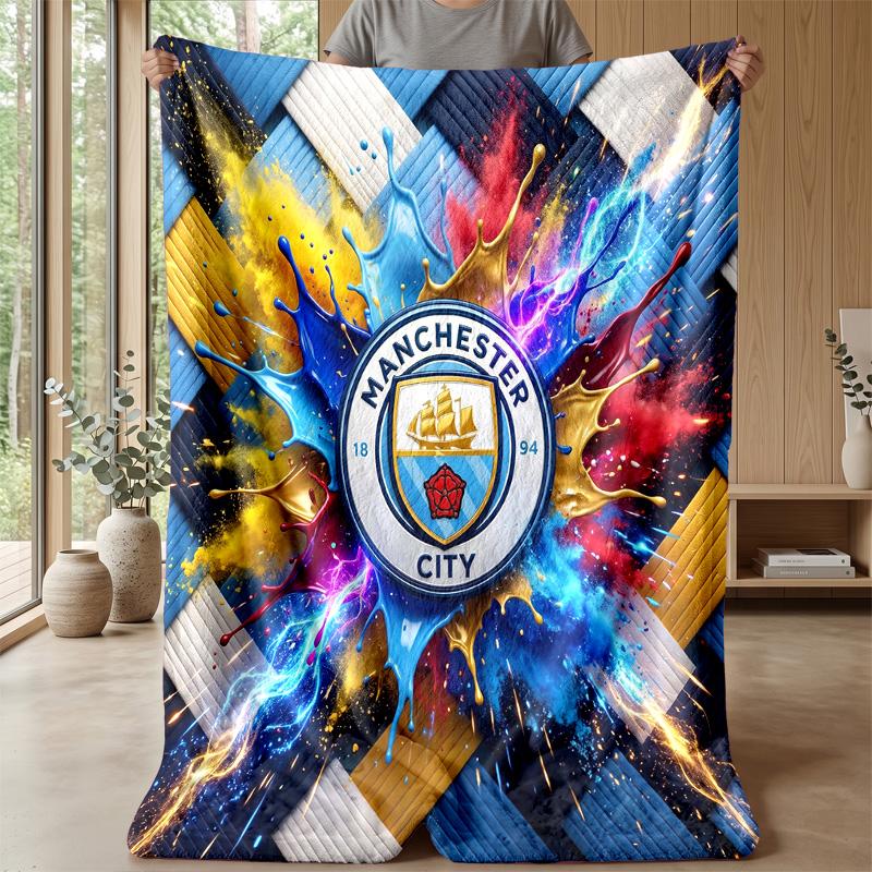 Manchester City Theme Blanket Soft Flannel Blanket Plush Throw Blanket Cozy Sofa Bed Blanket for Home Decor
