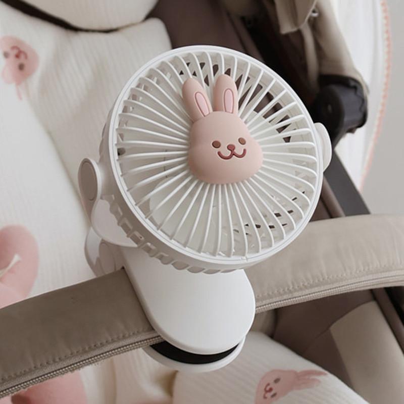 Korean Baby Cart Stroller Fans Portable Outdoor Fan Clip Cute Bear Bunny Rechargeable Handheld Electric Fan for Home 3 Speeds