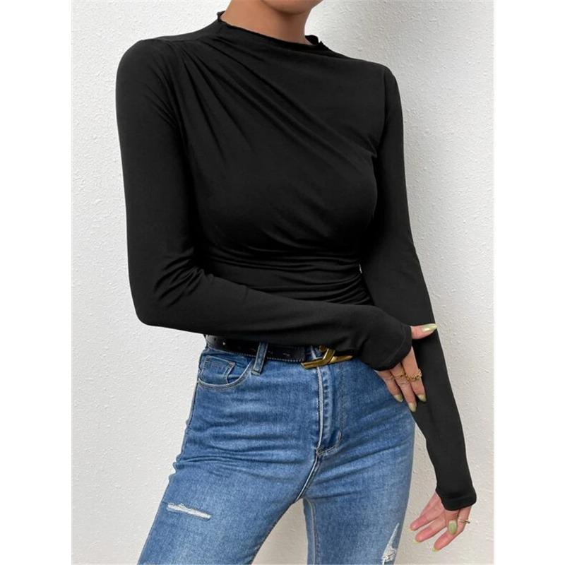 Solid Color Slim Fit Long Sleeved T-shirt for Women's Top
