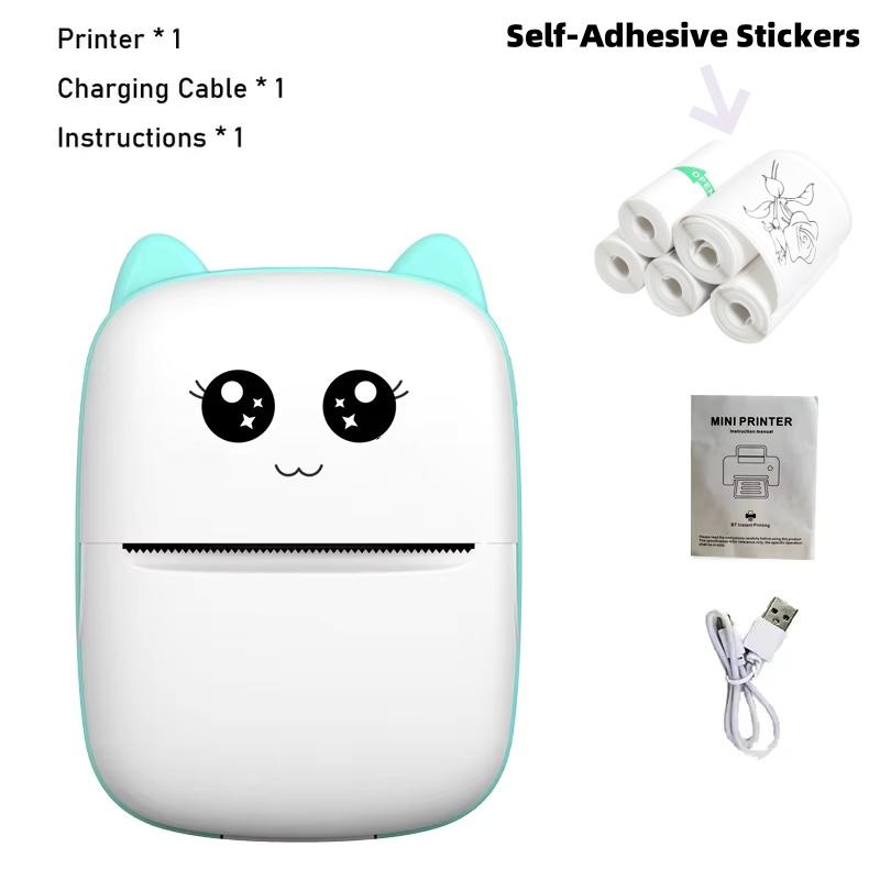 Tragbarer Thermodrucker, Mini-Katzendruck, Foto-Taschen-Thermoetikettendrucker, 58-mm-Druck, kabelloser Bluetooth-Drucker für Android und iOS
