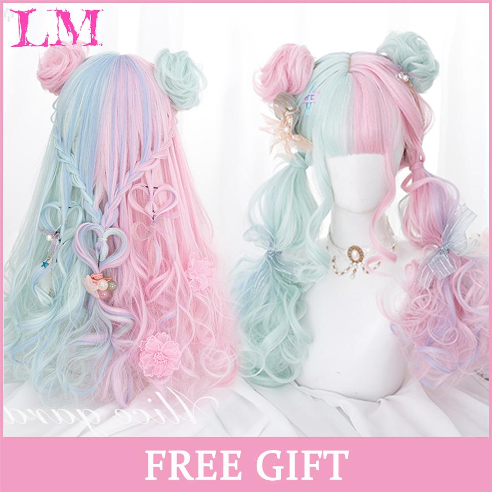 LM Cosplay-Perücke mit Pony, synthetisches glattes Haar, 61 cm lang, hitzebeständig, rosa Perücke für Frauen