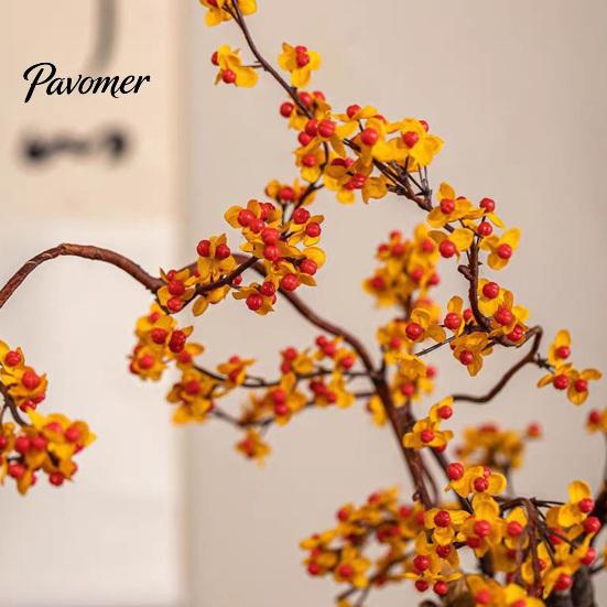 Flexible Faux Berry Stems Long Artificial Bittersweet Branches, Fall for Vase, Plants Fake Orange Berries Vase Branches Thanksgiving Table