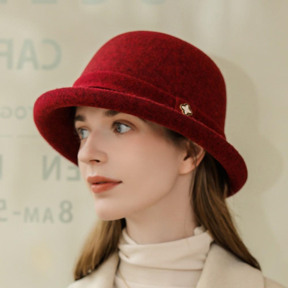 Women Party Formal Headwear Bucket Hat Lady Winter Fashion Asymmetric Ribbon Bowknot 100% Wool Felt Hats