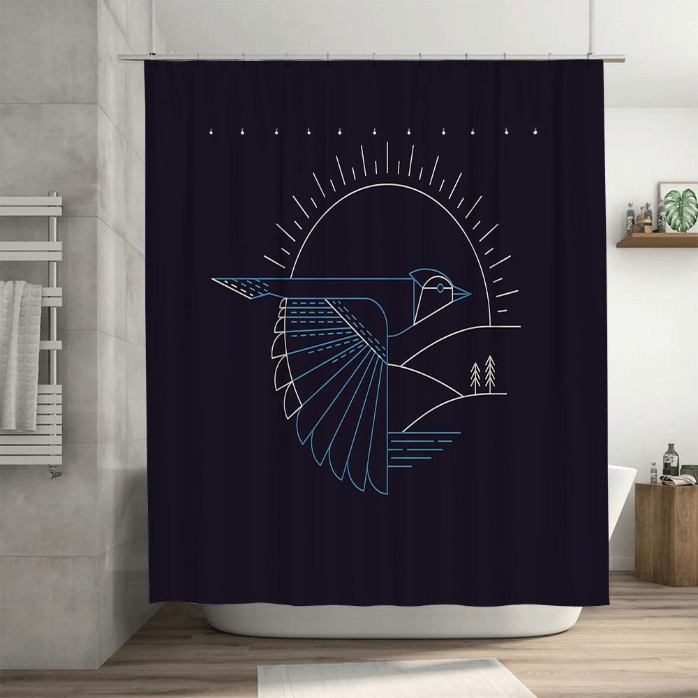 Nature Birds Shower Curtain Forest Wildlife Pattern Bathroom Decor Teal Blue Abstract Art Washroom Backdrop Waterproof Home Text