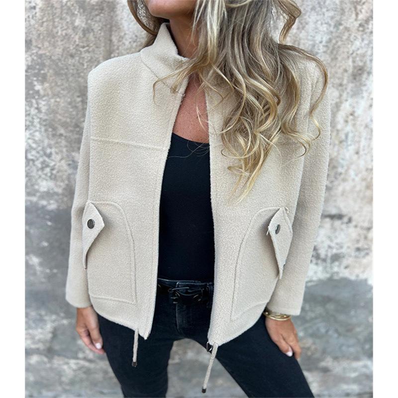 Women S Casual Wool Blend Lapel Tie Fake Pocket Blazer Coat
