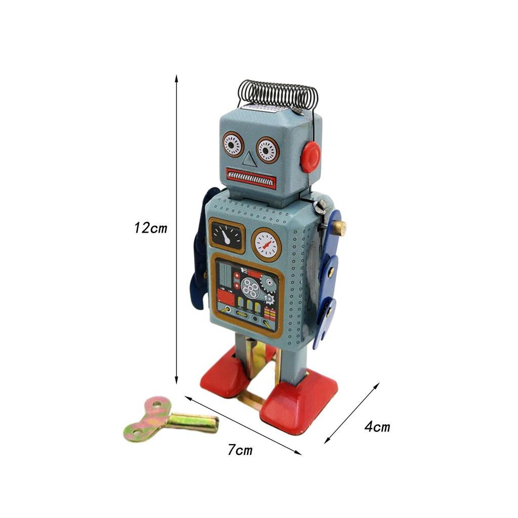 Wind Up Tinplate Toy Walking Robot Vintage Lovely Collection Figurine for Adults Teens