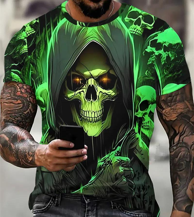 Funny Skulls Pattern Men's Street Hip Hop T-Shirts Short Sleeve Skeleton 3D Printed Horror Style Tee 6XL Plus Size Casual Tops