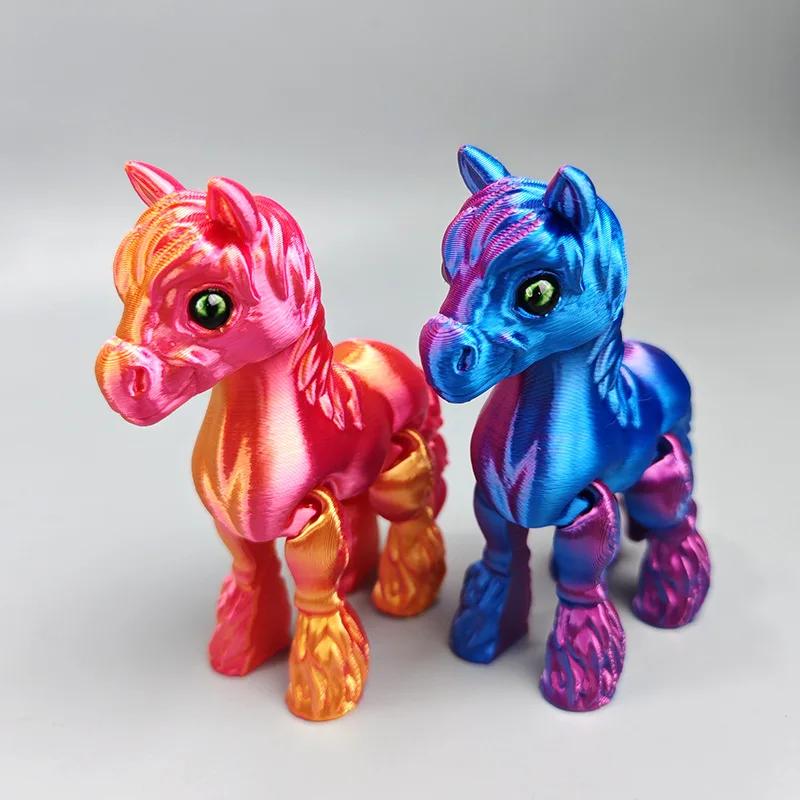 New Multi-joint Movable 3D Printed Horse Animals Mini Cute Relief Sensory Toy Funny Home Accessories Kids Gift Desktop Ornament
