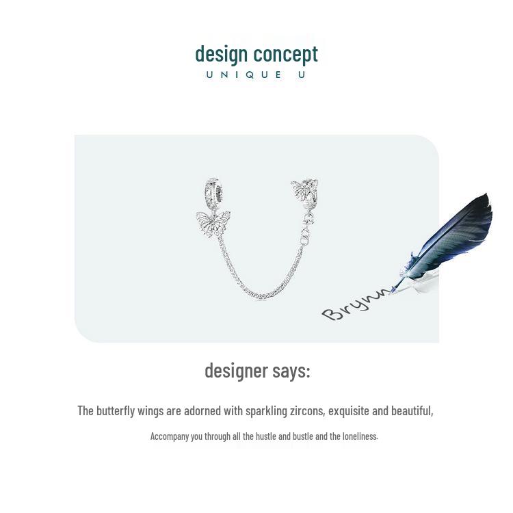 925 Sterling Silver Butterfly Safety Chain with Silicone Beads for DIY Bracelets