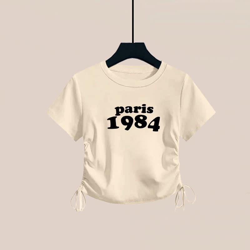 Summer Casual Set: Women s Cropped Drawstring Tee & Wide-Leg Pants M (85-100 jin)