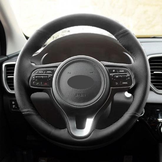 All Black Steering Wheel Leather Cover Trim For Kia Sportage 4 KX5 K5 2016 2017