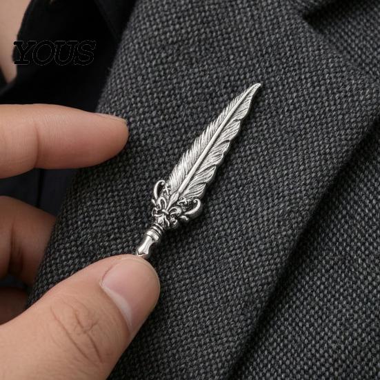 Decorative Clothing Accessory 1/2Pcs Vintage Feather Brooch for Men, Alloy Silver Lapel Jewelry, Pin Badge Clothes Bag Hat Scarf Suits Metal