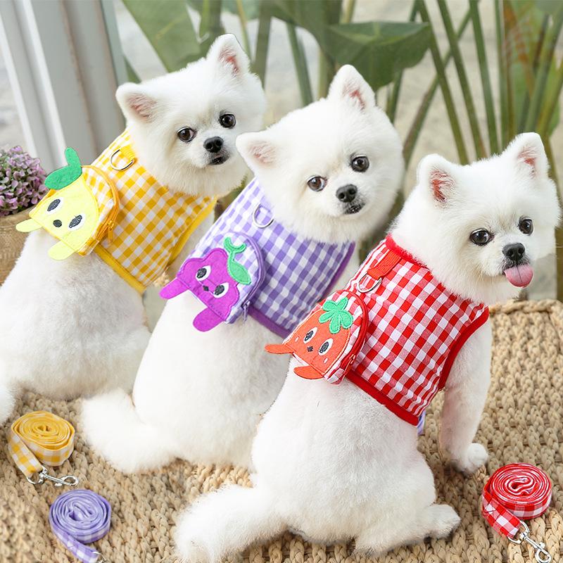 Pet dog dog cat chest strap leash walking dog going out supplies teddy bear French fight pug clothes