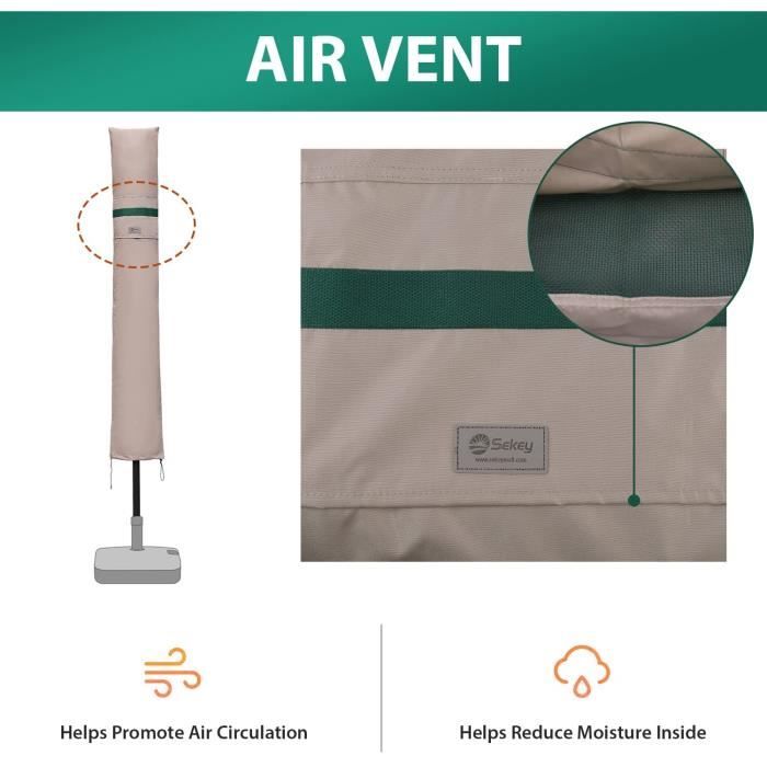 Housse de Protection pour Parasol - SEKEY - Ø 300 cm - 100% Polyester - Kaki - Grilles d’aération