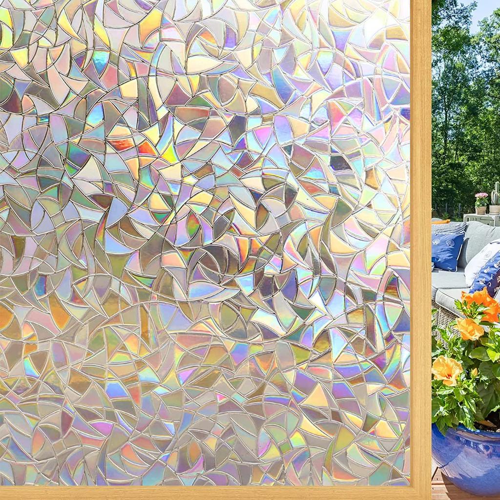 75/90 Cm Filme de Privacidade para Janela Arco-Íris, Adesivos Decorativos de Vitrais, Estático Aderente Holográfico Sem Cola Fosco Anti-UV