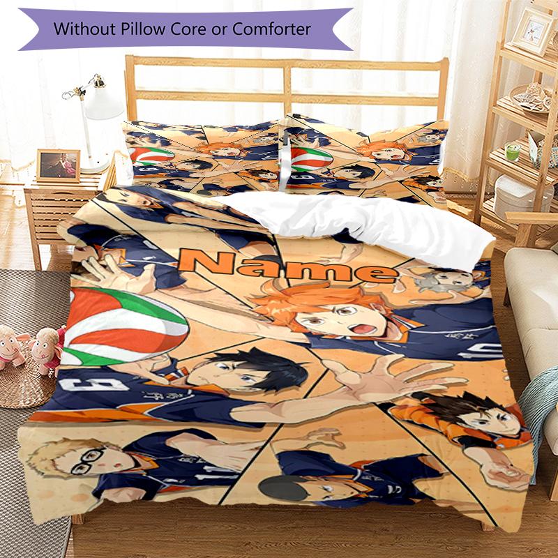 3pcs Custom Name Haikyu Bedding Set Duvet Cover Closure Includes 1 Duvet Cover & 2 Pillowcases, Soft and Comfortable for All Seasons.