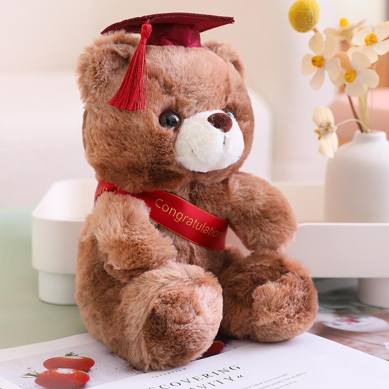 23Cm Plush Bear Graduation Animal Doll Ribbon Collar T-Shirt Doctor Bachelor Stuffed University College Mascot Souvenir Gift