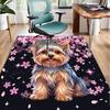 Cherry Blossom Yorkie Office Rug Chair Mat, Entryway Carpet, Suitable for Front Door, Bedroom, Living Room, Desk, Holiday Gift