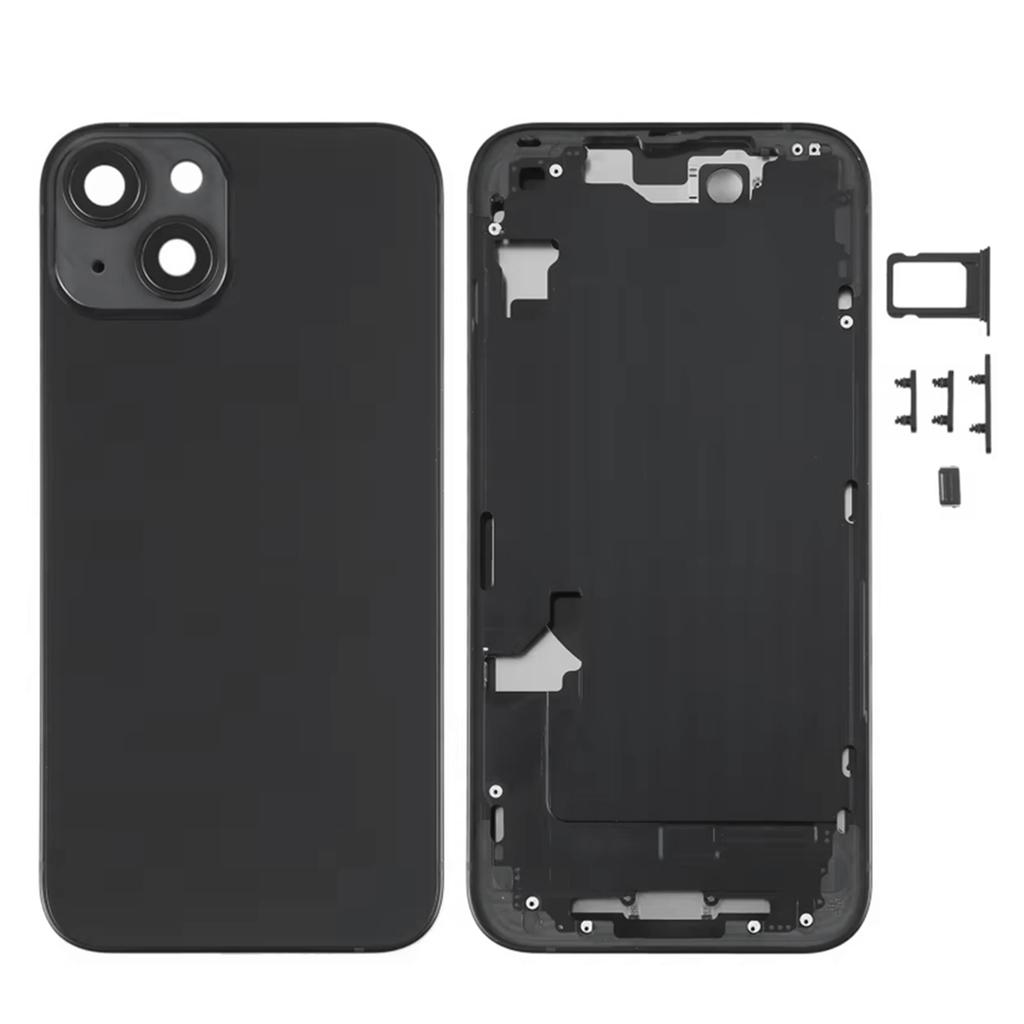 L19-Battery New Back Housing For Iphone 14 Housing Back Cover+ Mid Chassis Frame+SIM Tray+Side Key Black