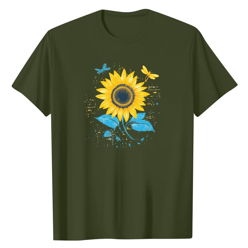 Women's Fashionable Round Neck Casual Retro Print Short Sleeved T-shirt Top