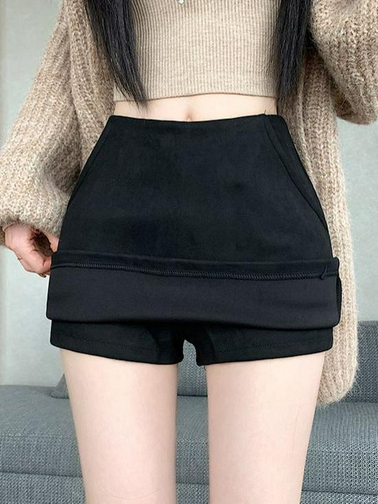 High Waist Retro Suede A-line Mini Skirt for Women