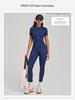 Women's Short-Sleeve Half-Zip Tummy-Control Yoga Jumpsuit