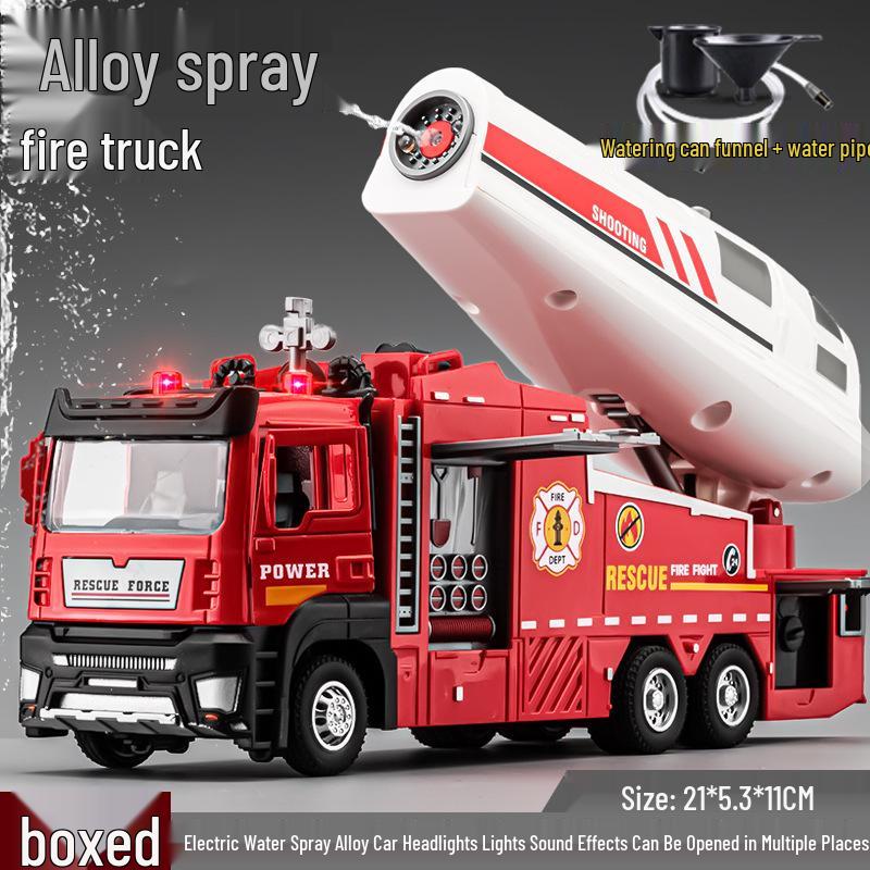 Children's Alloy Fire Truck Toy with Spray Water, Ladder, and Rescue Features