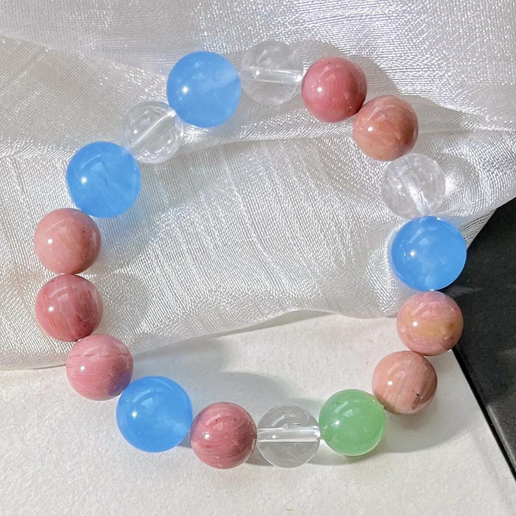 10-12Mm Blue Quartz Rock Natural White Crystal Mahogany Grain Design Bracelet Bracelet