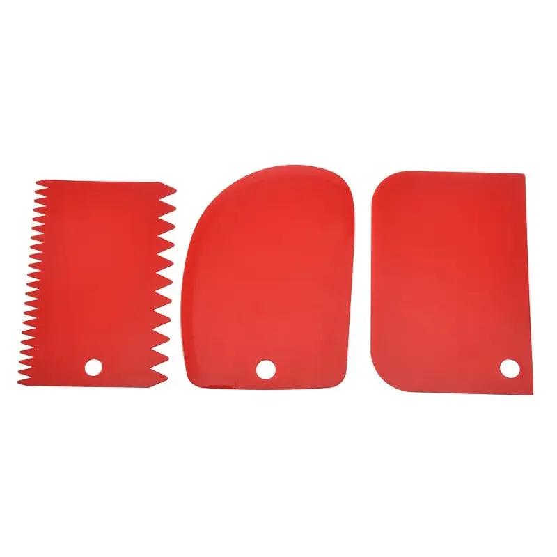 3pcs/set Red Decorating Tool Baking Dough Cutting Scraper Plastic Dough Scraper Thickened Three-Piece Cream Scraper