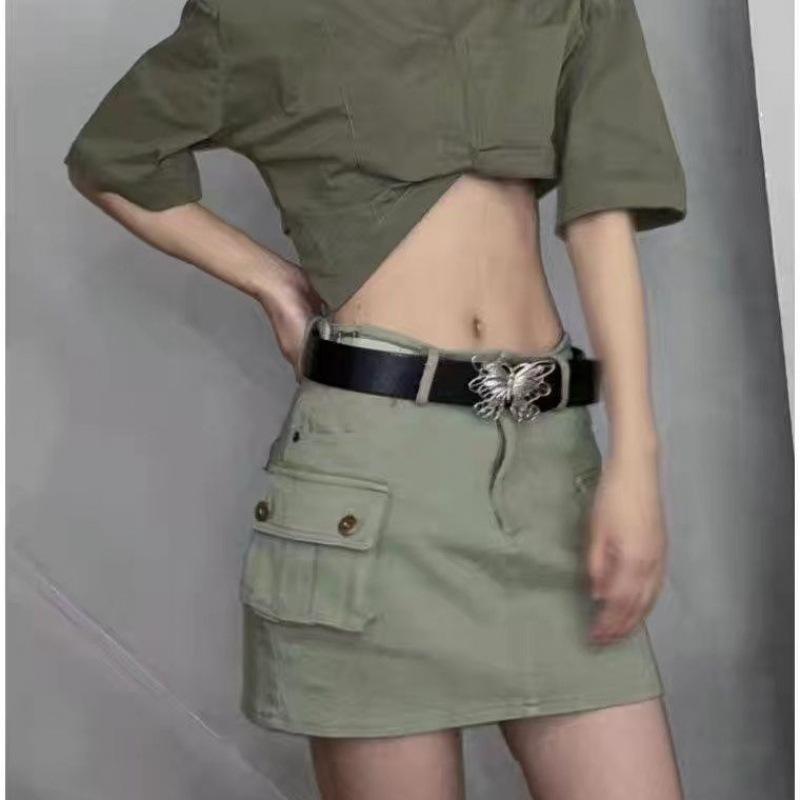 Trendy Punk Millennial Metal Buckle Butterfly Belt In Elegant Silver And Various Hues