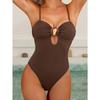 Sexy Coffee One Piece Swimsuit 2026 Women Hollow Out Metal Buckle Pleate Tummy Control Swimwear Beach Bathing Suit Monokini