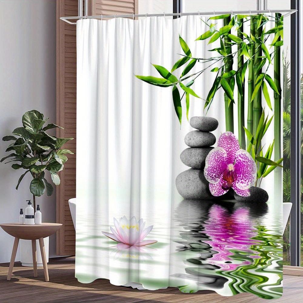 Serenity Zen Garden Shower Curtain For A Tranquil And Relaxing Bathroom, Featuring A Harmonious Design Of Bamboo Leaves,