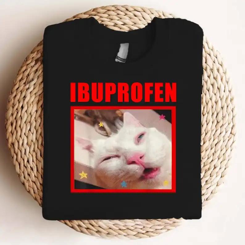 Ibuprofen Kočka Meme Tričko Pánské Ležérní Vtipné Kočka Grafické Trička Módní O-výstřih Pánské Dámské Oblečení Unisex Streetwear Trička
