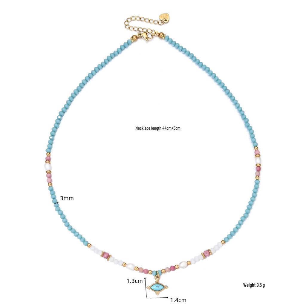 Elegante Süßwasserperlen- und Farbedelstein-Halskette mit Schlüsselbein-Kette aus Edelstahl
