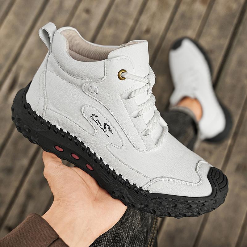 Hand-stitching Leather Men Boots Split Leather Casual Leather Shoes Men Ankle Boots