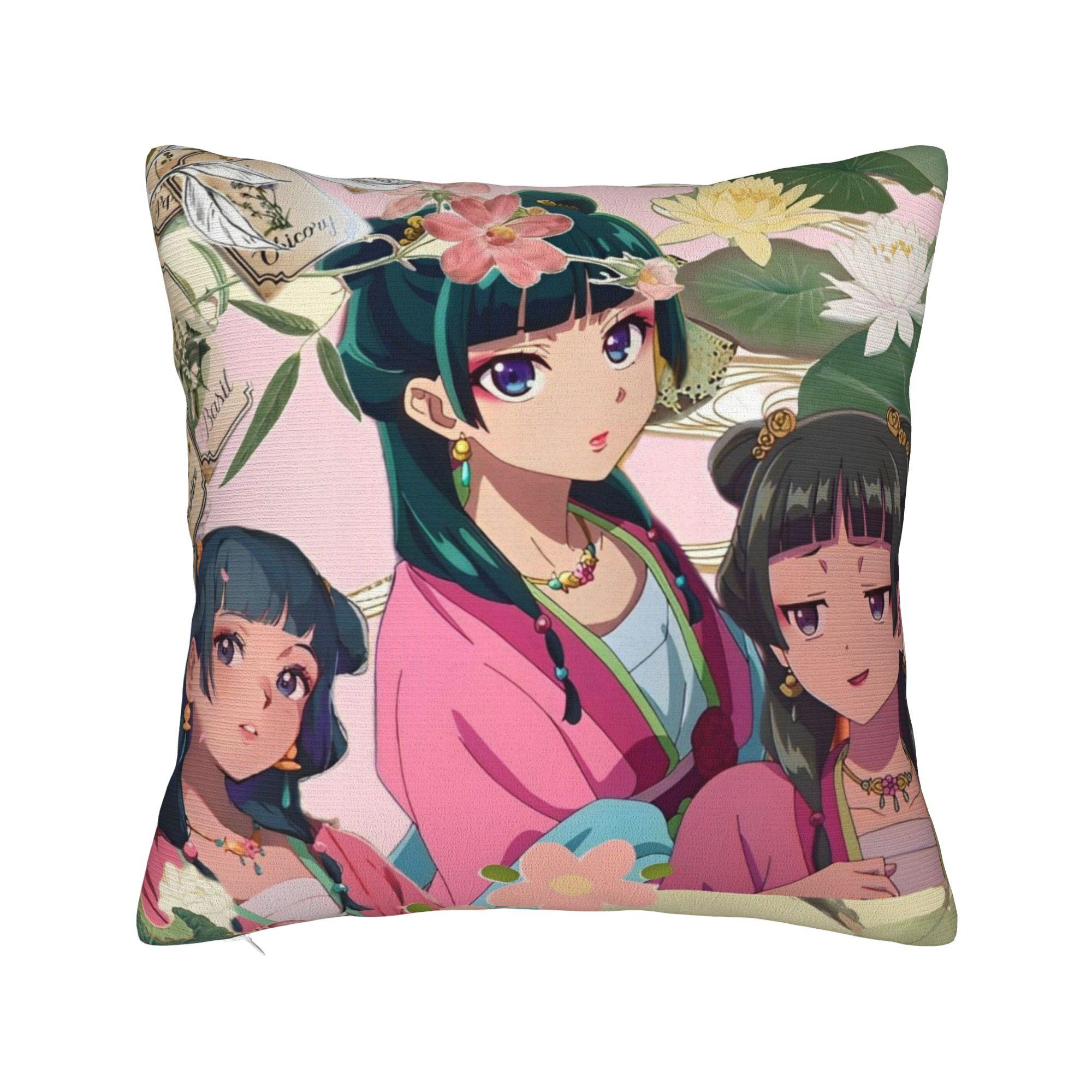 Принт Дневники аптекаря Маомао Наволочка Полиэстер Наволочка Декор Мультфильм Аниме Наволочка для подушки Наволочка на молнии 12x12Inch