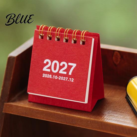 Gold Twin Binding Desk Calendar Mini 2026-2027, Oct 2026 To Dec 2027 Standing Flip Small Artistic Office Stationery Supplies Calendar, 14 Monthly