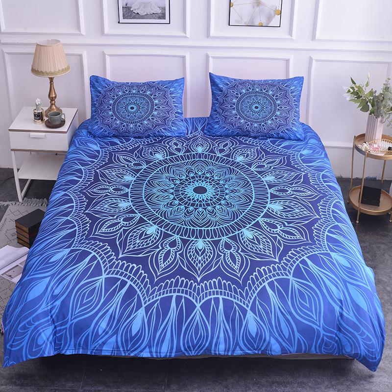 Mandala Duvet Cover Set King Size Lotus Flower Blue Purple Pink Bedding Set Bohemian Mandala Style Soft Quilt Cover