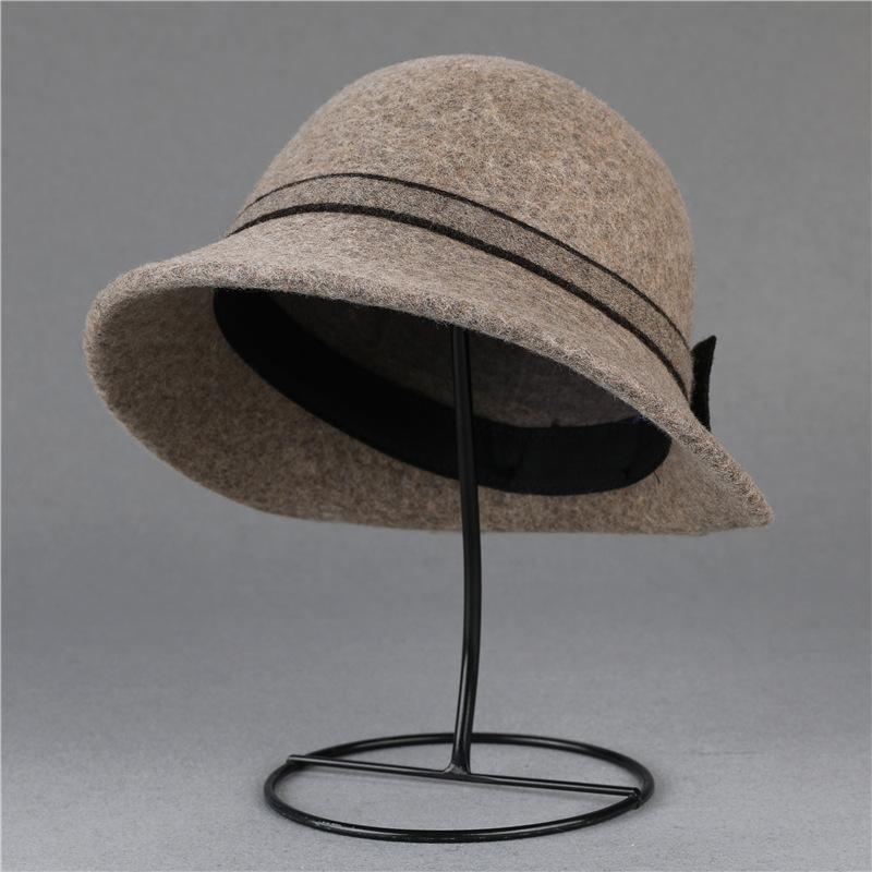 Hat women's autumn and winter woolen woolen basin hat fashion retro temperament socialite top hat bucket hat