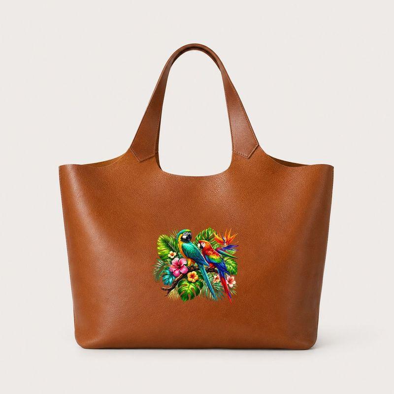Women Tote Bag Parrot Tropical Floral Print Shoulder Handheld Bag Casual Daily Shopping Travel Work Bag 1pc