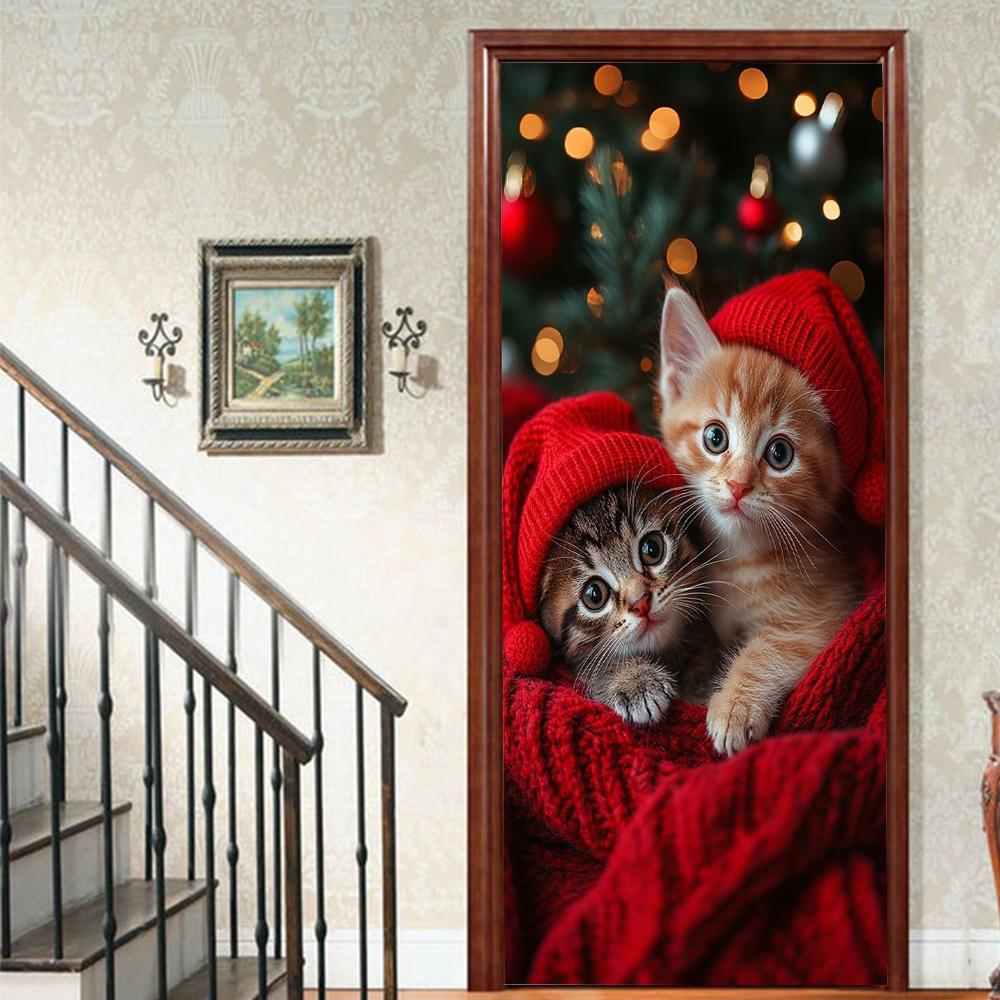 Christmas Tree PVC Self-Adhesive Waterproof Door Sticker Modern Simulation Door Mural Wallpaper Living Room Study Home Decor Art Door Poster