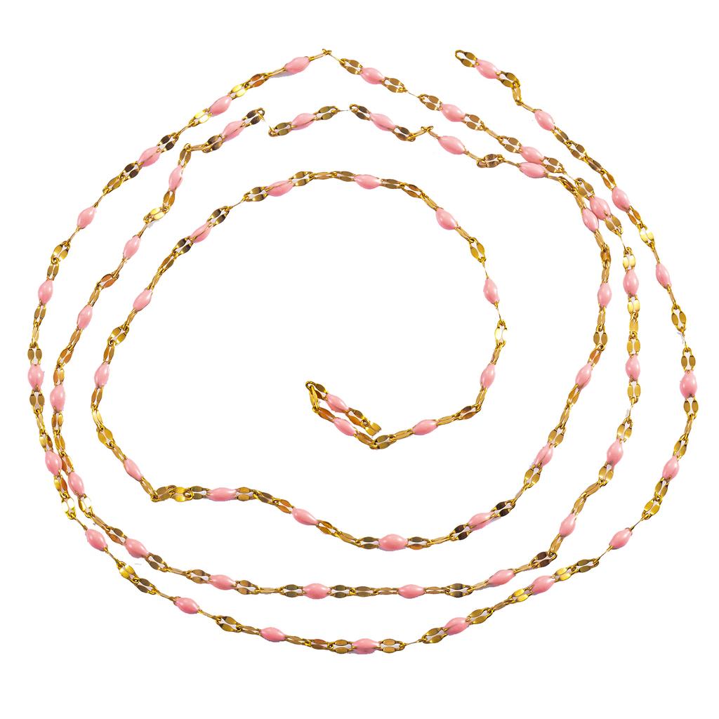 2.5mm Wide Gold Color Stainless Steel Lip Link  Chain Multi color Enamel Bead Necklace for Men Women Fashion Jewelry Gift