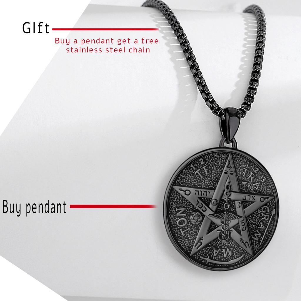 Eudora 925 Silver Pentagram Runes Necklaces for Women Man Black Amulet Guardian Star Tetragrammaton Pendant Witch Gift