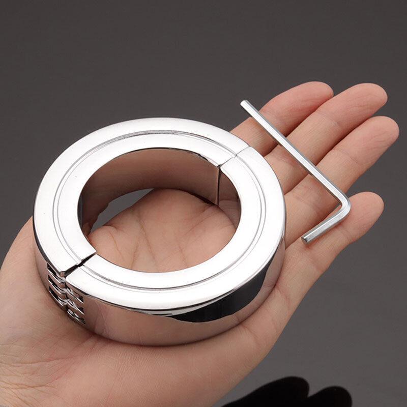 BDSM duży Heavy Duty mężczyzna piłka moszny nosze urządzenie do treningu penisa metalowy zamek Bondage Cock Ring opóźnienie wytrysku Sex zabawki