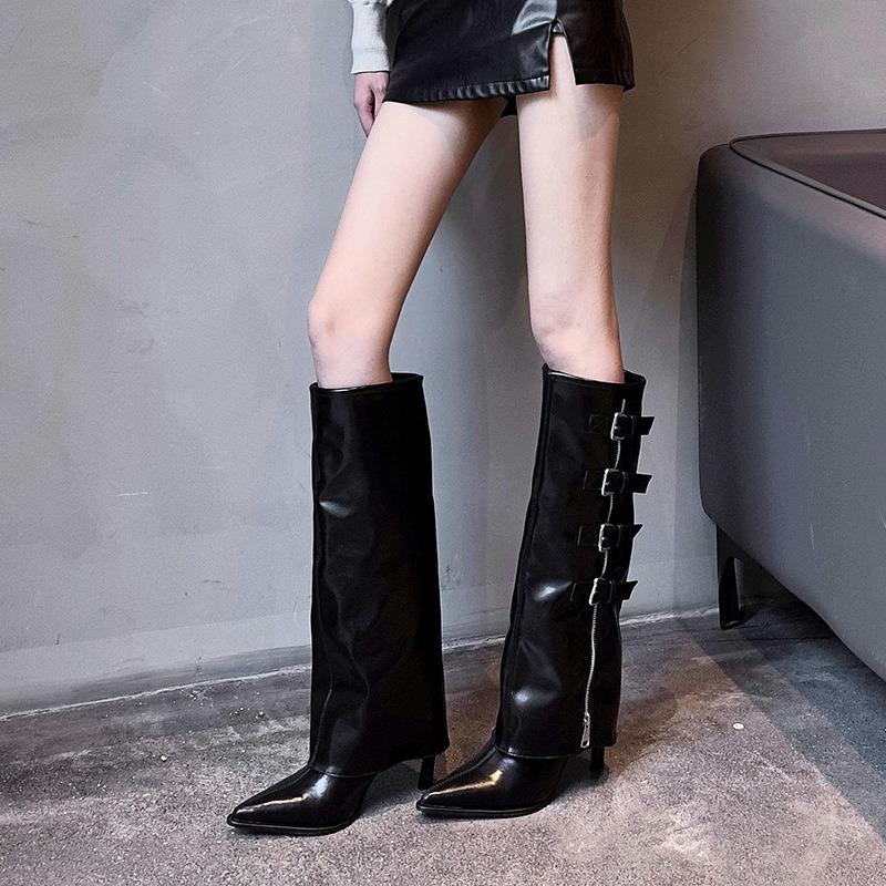 Pointed Thin Heel Boots Summer New Buckle Thin High Heel Trouser Boots Niche Versatile Fashion Boots Women