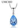 Umcho Simulați colier cu pandantiv cu topaz albastru pentru femei Colier cu lanț solitar cu picături de apă pentru femei