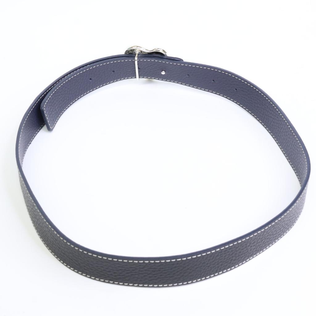 A VACATION [Excellent Condition] HEART 30 SILVER Heart Buckle Reversible Leather Belt Black/Navy/SilverUsed