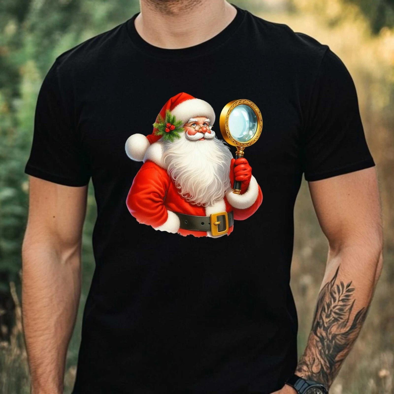 T-Shirt Herren Detektiv Weihnachtsmann Motiv Baumwolle Größe XS bis 5XL L