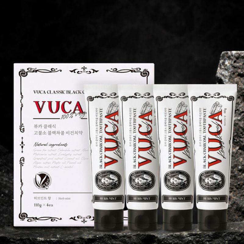 

VUCA Classic Black Charcoal High Fluoride Bad Breath Care Vegan Toothpaste Herb Mint Flavor 110g Pack of 4 110g 4 pieces