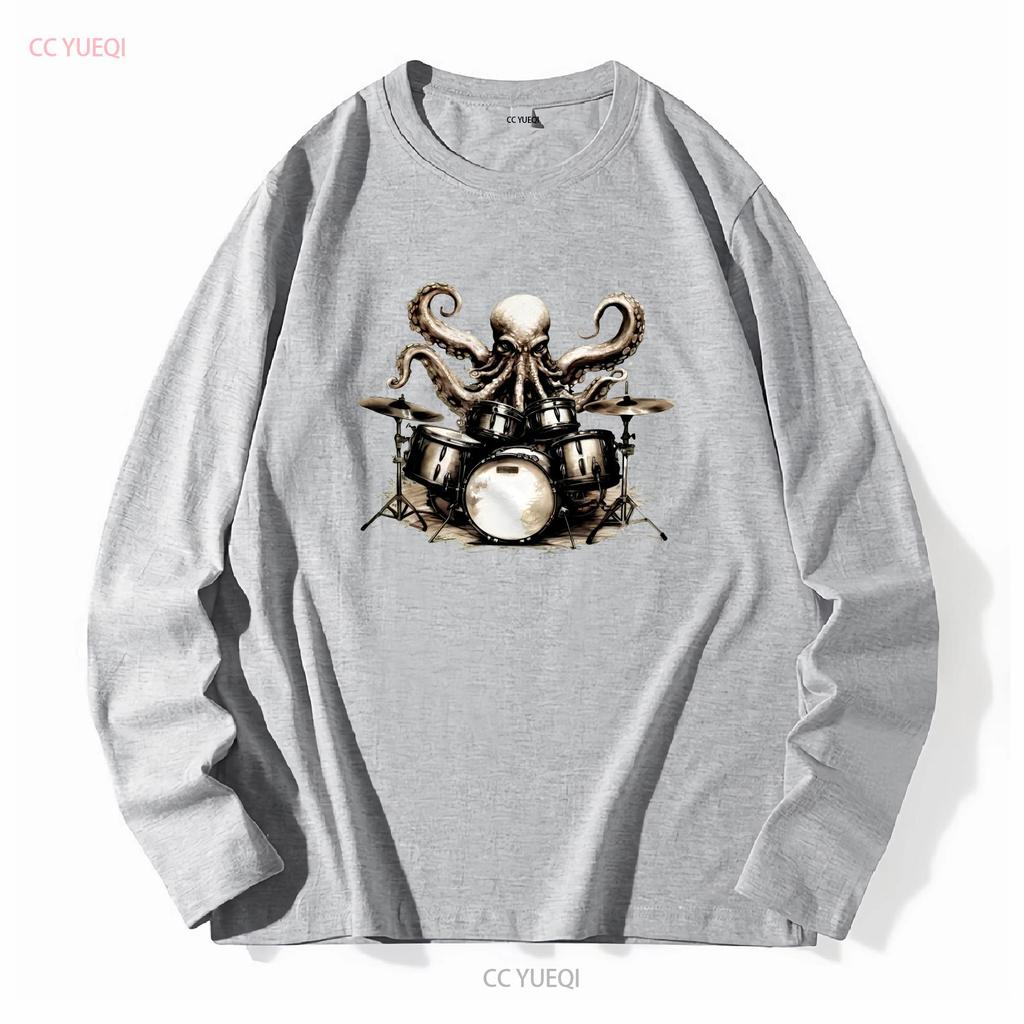 Drum Set Music Octopus Drummer T Shirt Funny Sea Life Animal Humor long or short sleeves vintage Washed fashion Casual